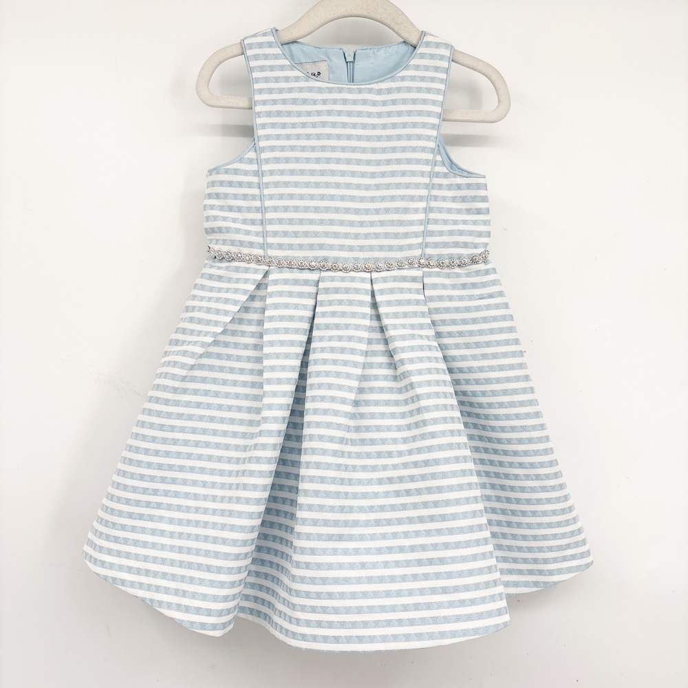 Pippa & Julie Girls Blue‎ White Metallic Striped Rhinestone Party Dress Size 24M